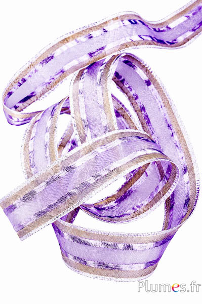 Satinband - Breite 40 mm - lila-braun-silber